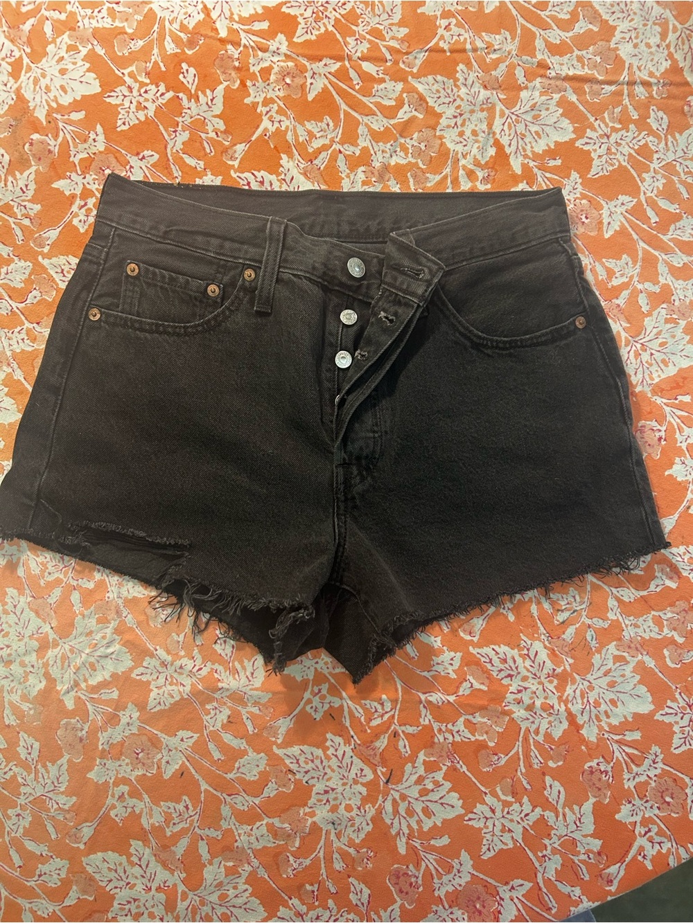 Levi's Black Raw-Hem High Waist Denim Cutoff Shorts